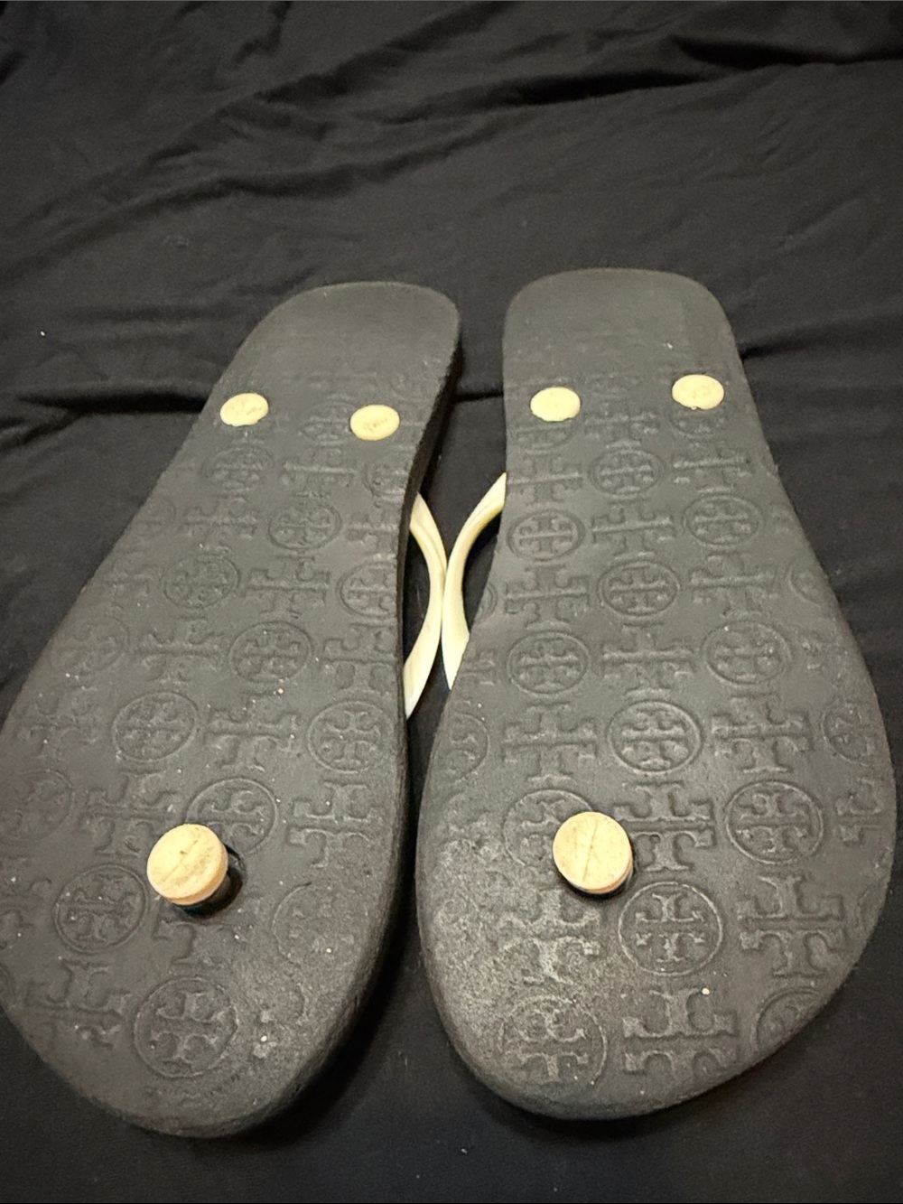Tory Burch Black & White Polka Dot Logo Flip Flops - Picture 5 of 8